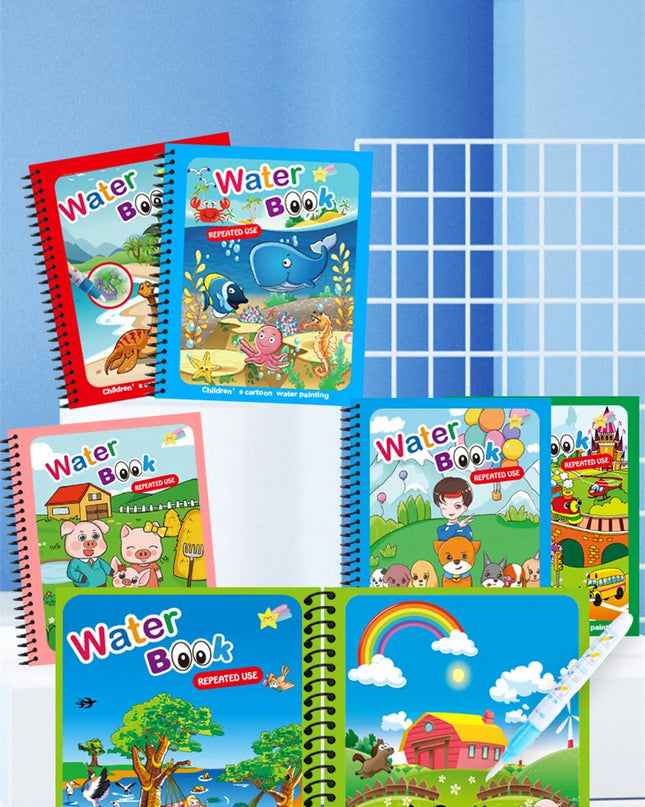 Montessori Toys Reusable Coloring Book Magic Water Drawing Book for Kids Toddler Toy Painting Book Educational Toys for Children