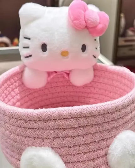 Japanese Kawaii Hello Kitty Storage Basket Cute Harajuku Charm Cosmetics Toys Storage Box Bedroom Decoration Birthday Gift Pink
