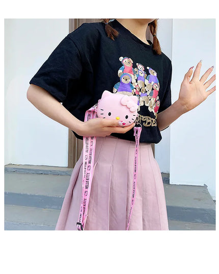 Hello Kitty Silicone Crossbody Bags Women Girls Kawaii 11cm/19cm Messenger Bag 3d Shoulder Small Purse Phone Bag Girlfriend Gift