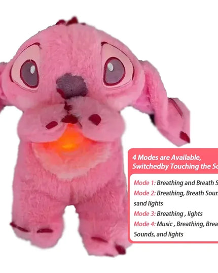 Pink Angel Stitch Plush Doll - Breathing Light & Music, Cute Anime Soothe Toy for Babies/Kids, Ideal Christmas/Birthday Gift