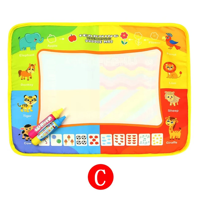 Animal Themes Rainbow Water Drawing Mat with 2 Pens Kids Water Doodle Mat Coloring Books Water Painting Rug Xmas Gift for Kids