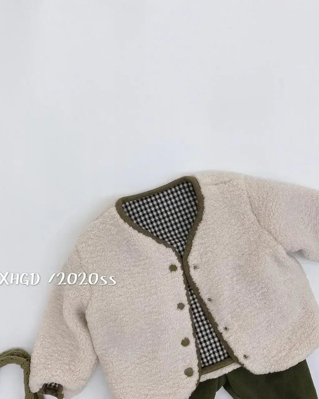 New Autumn and Winter New Warm Jacket Children Two Sides Wear Plaid Plush Jacket Kids Jackets Winter Clothes for Girls