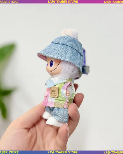 Handsome Labubu 4.0 Clothes Kawaii Bucket Hat Shirt Pants Set Mini Plush Doll Clothing Fashion Doll Accessories Gift
