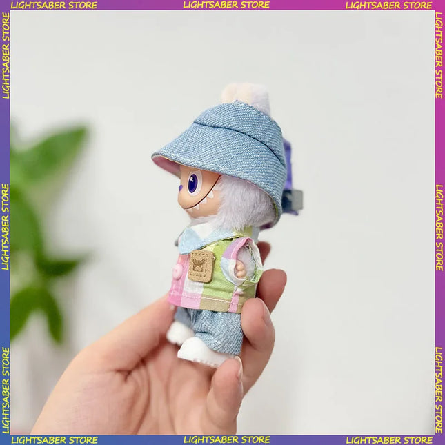 Handsome Labubu 4.0 Clothes Kawaii Bucket Hat Shirt Pants Set Mini Plush Doll Clothing Fashion Doll Accessories Gift