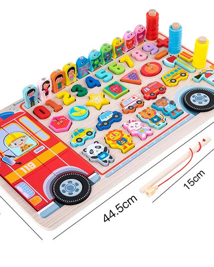 Montessori Educational Wooden Toys Preschool Children Fire Truck Busy Board Math Fishing Games Early Toys For Kids Xmas Gifts