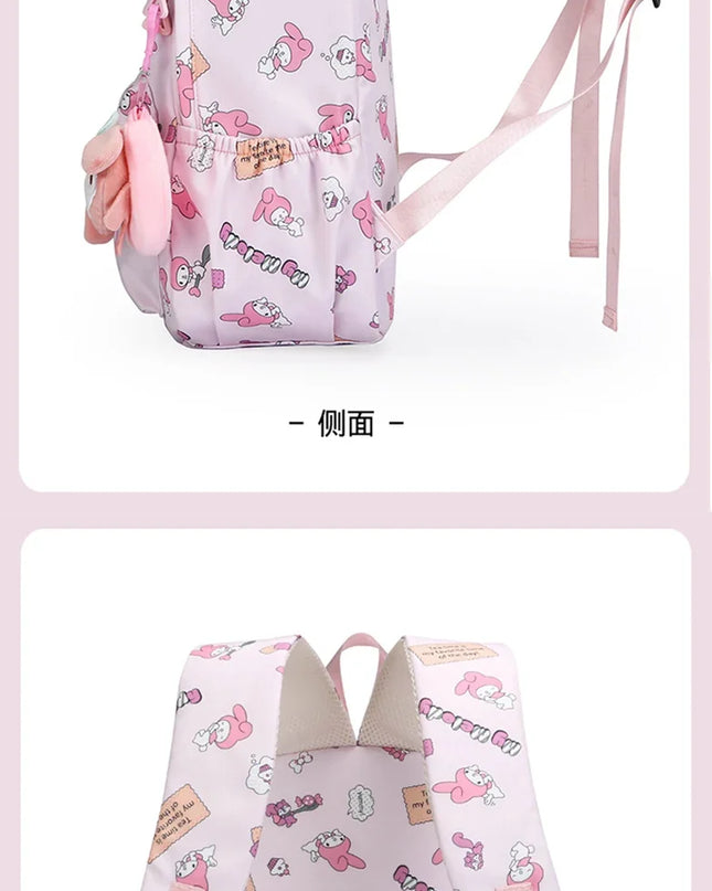 1PC Hello Kittys Anime Backpack, Kuromi Cinnamoroll School Bags With Wallet Charm, Student Girl Casual Travel Commute Knapsack