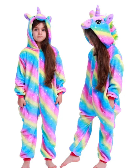 Kigurumi Children Unicorn Panda Animal Flannel Pajamas Set Kids Baby Cartoon Onesies Girls Boys Christmas Party Cosplay Costumes