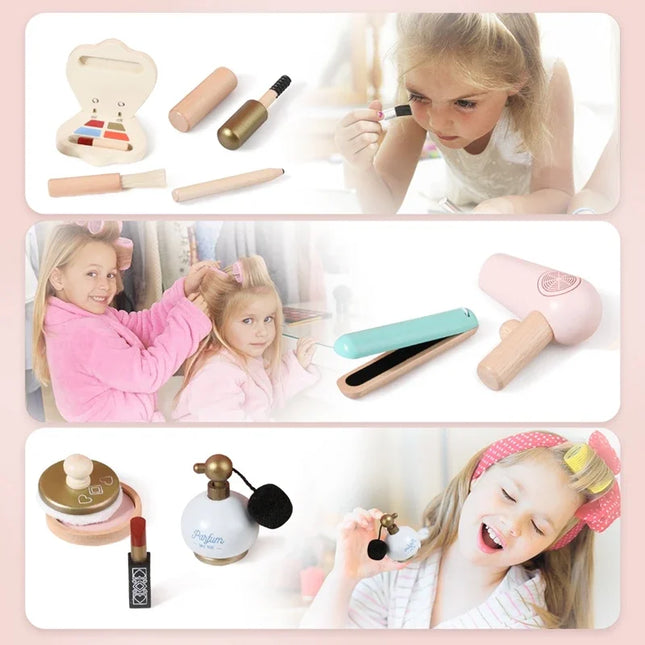 Wooden Baby Toys Simulation Cosmetics Set Pretend Makeup Toys Girls Playing House Game Children Early Education Montessori Toys