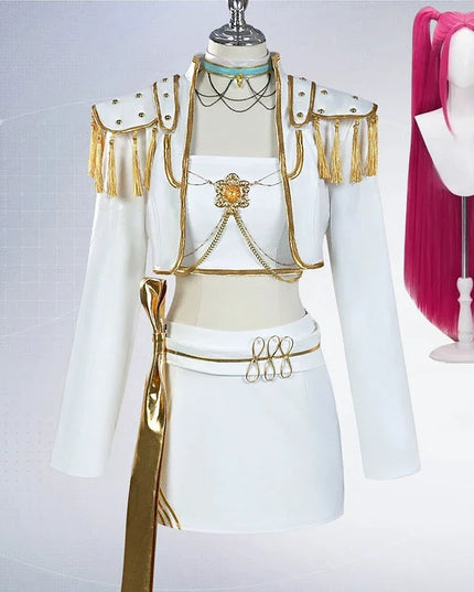 KPop Rumi Mira Zoey White Singing Suit Women Girls Halloween Party Role Playing Outfit Cosplay Costume Wig for Adult Children