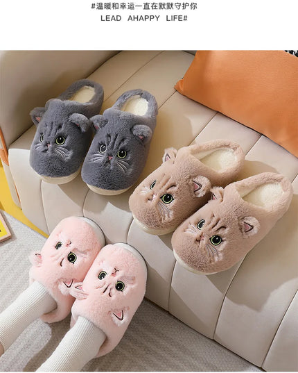 Winter Warm Slipper Women House Fuzzy Cat Cartoon Fur Plush Indoor Lazy Female Thermal Home Shoe Furry Funny Flat flip flop