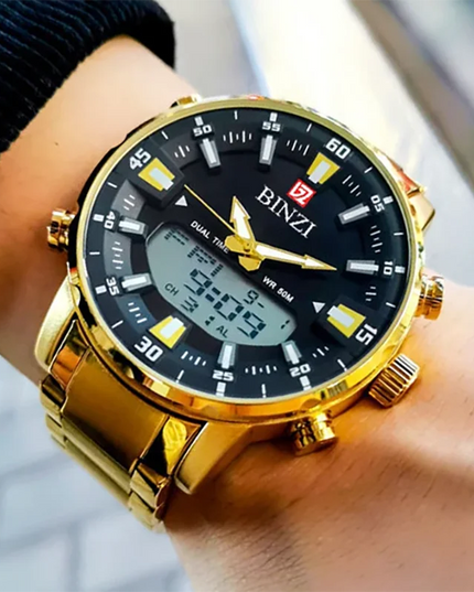 Men Watches 2025 Top Brand Luxury relogio masculino Gold Stainless Steel Band Wrist Watch For Male Clock Men Dual Display watch