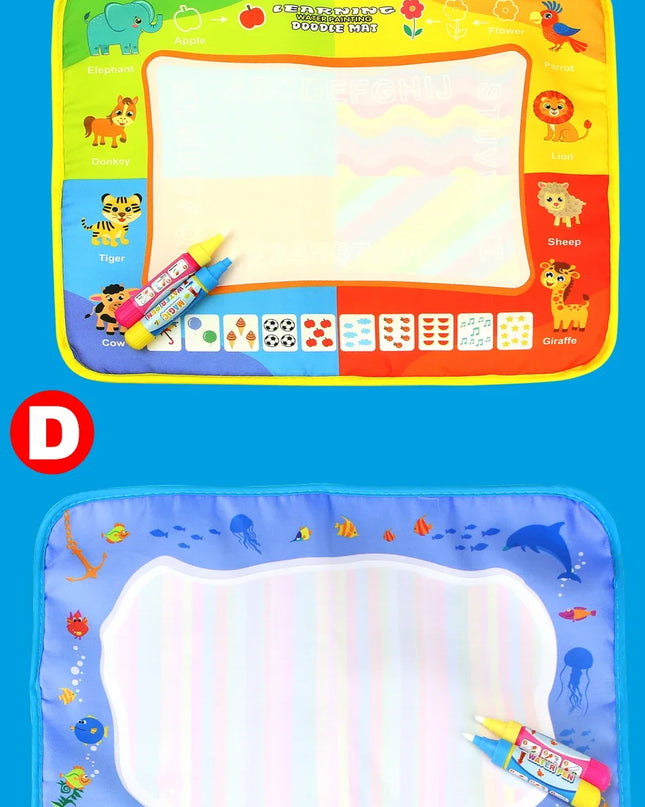 Animal Themes Rainbow Water Drawing Mat with 2 Pens Kids Water Doodle Mat Coloring Books Water Painting Rug Xmas Gift for Kids
