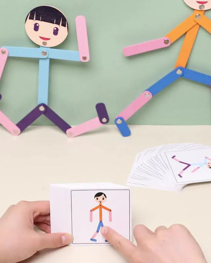 Montessori Material DIY Puzzle Toys Sporty Pose with 24 Double-Side Cards for Children Intelligence Early Educational Toy Gifts
