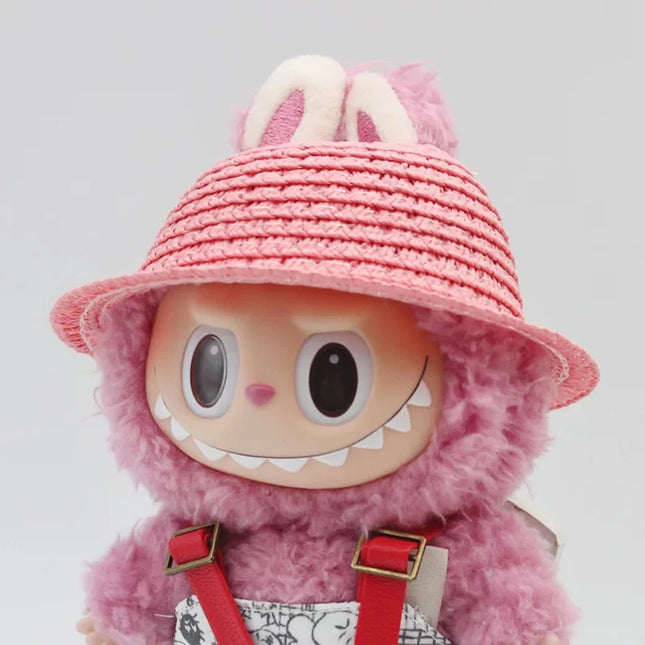 Labubu open top straw hat, party clothing accessories, rustic style Labubu baby clothes decoration accessories (hat only)