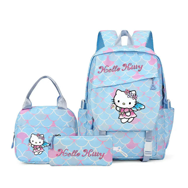 3pcs Hello Kitty Colorful Backpack with Lunch Bag Rucksack Casual School Bags for Boys Girls Women Student Teenagers Sets