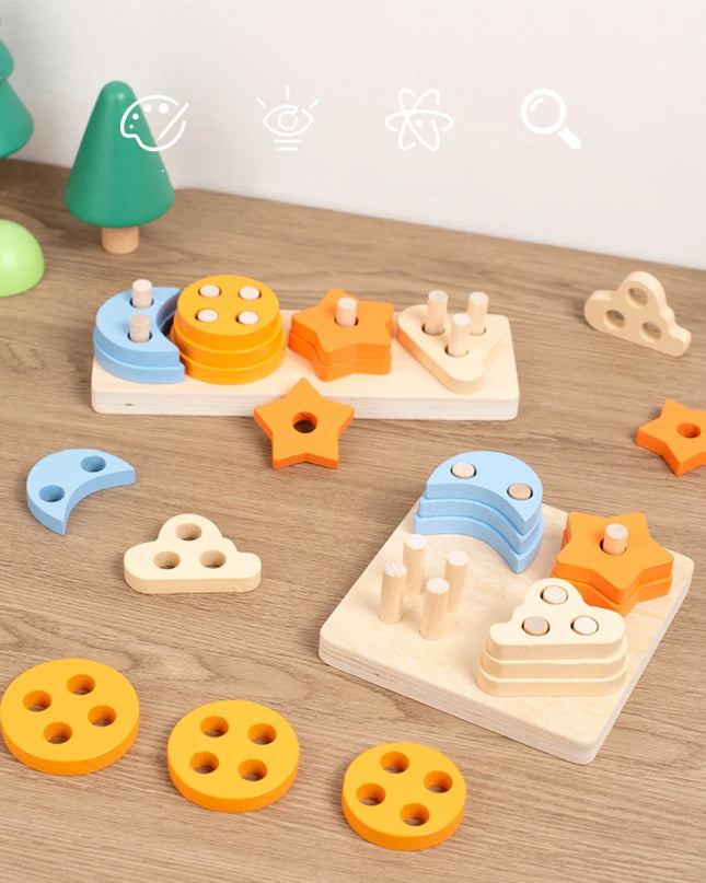 Montessori Wooden Educational Toys for Children 1 2Y Baby Shape Color Sorter Block Puzzles Toddler Large Geometric Stacking Toys