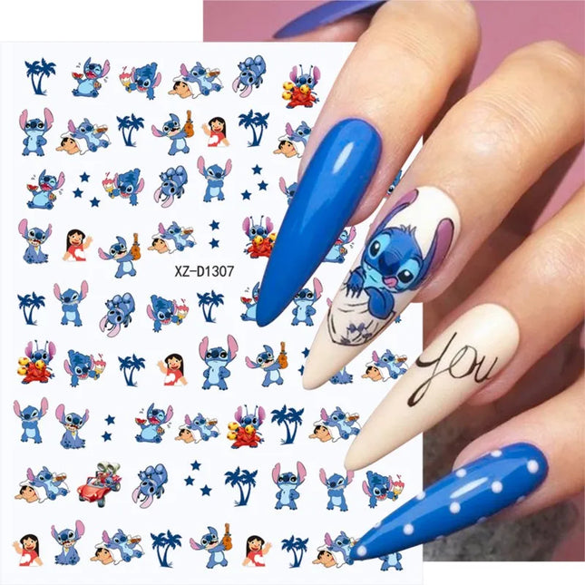 12sheet Cartoon Stitch Angel Nail Stickers Set Multiple Action Kawaii Stitch Nail Art Decals Adhesive Kids Manicure Decorations