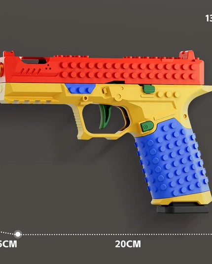 Building Block Pistol Shell Throwing Continuous Firing Airsoft Blowback Empty Hanging Toy Gun Outdoor CS Weapon for Boys Adult