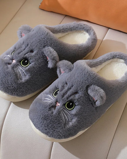 Winter Warm Slipper Women House Fuzzy Cat Cartoon Fur Plush Indoor Lazy Female Thermal Home Shoe Furry Funny Flat flip flop