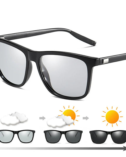 Classic Fishing Sunglasses Men Polarized Metal Square Frame UV400 Photochromic Goggles Women Driving Discoloration Eyewear