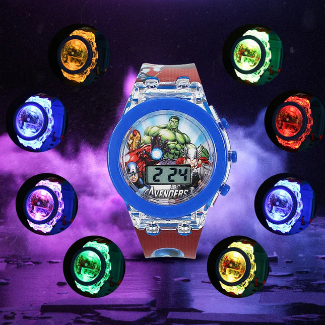 Flash Light Frozen Mickey Kids Watches For Girls Cartoon Spiderman Children Watch Boys School Student Digitel Clock Gifts