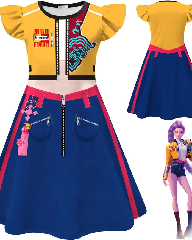 Kids KPop Demon Hunters Dress Clothes Cosplay Costume Girls Cartoon Rumi Dresses Children Casual Girl Dress Halloween Xmas Party