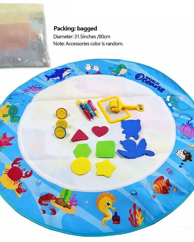 No Mess Magic Water Drawing Mat Doodle Board Reusable Educational Toy with Pens & Stamps, Gift for Toddler Boys Girls