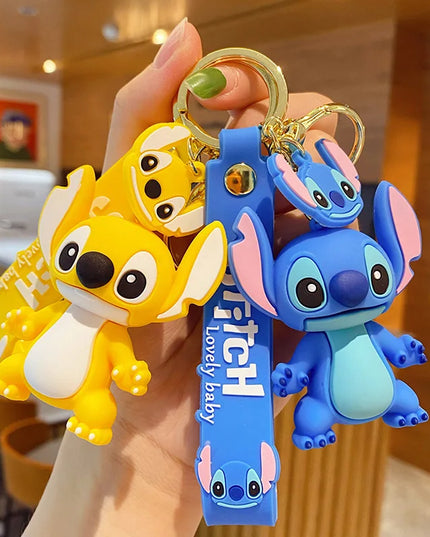 New Anime Disney Keychain Cartoon Mickey Mouse Minnie Lilo & Stitch Cute Doll Keyring Ornament Key Chain Pendant Kids Toys Gifts