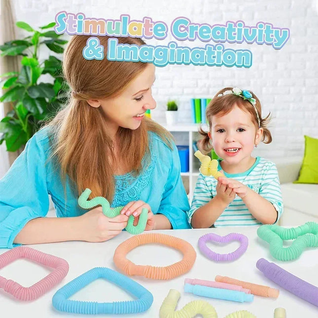 6 12 18 24 30 Pcs Pop Tubes Sensory Toys Fidget Stress Relief Decompression Finger Squeeze Toy Telescopic Tube for Kids Teenager
