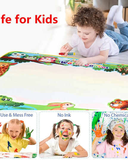 No Mess Magic Water Drawing Mat Doodle Board Reusable Educational Toy with Pens & Stamps, Gift for Toddler Boys Girls