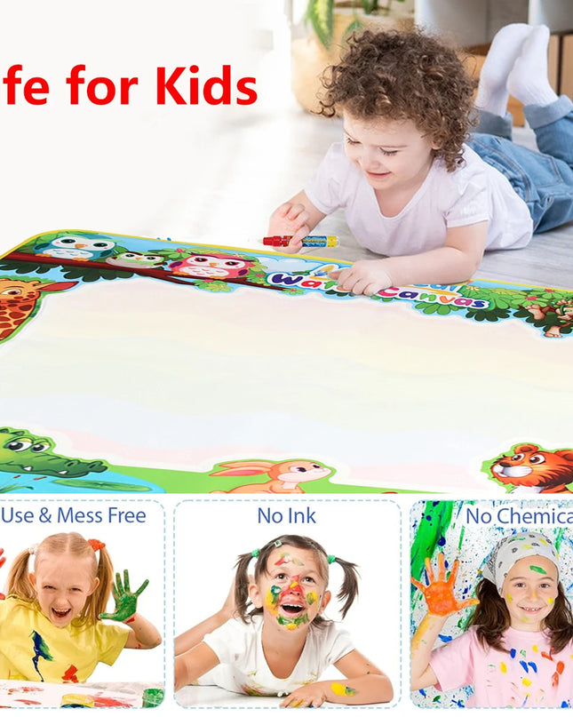 No Mess Magic Water Drawing Mat Doodle Board Reusable Educational Toy with Pens & Stamps, Gift for Toddler Boys Girls