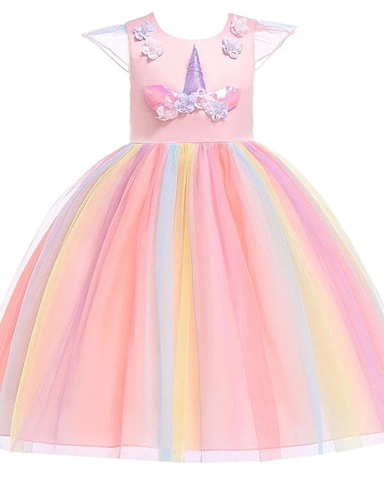 Kids Unicorn Dress for Girls Party Dresses Flower Appliques Ball Gown Little Girl Princess Costumes Summer Children Clothing