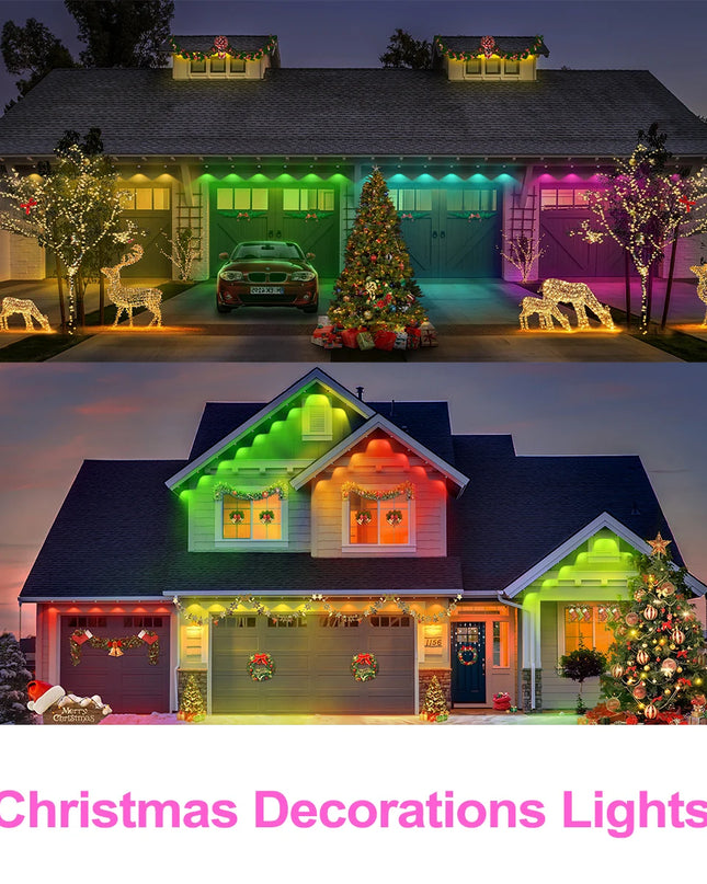 LED Permanent Outdoor Lights IP65 Waterproof RGBIC Eave Lights With Remote for Christmas New Year Roof DIY Holiday String Light