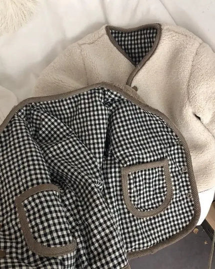 New Autumn and Winter New Warm Jacket Children Two Sides Wear Plaid Plush Jacket Kids Jackets Winter Clothes for Girls