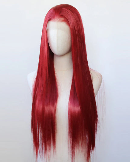 Red Wig 13x4 Synthetic Lace Front Wig Long Straight Dark Red Lace Front Synthetic Wig Pre Plucked Heat Resistant Fiber Hair