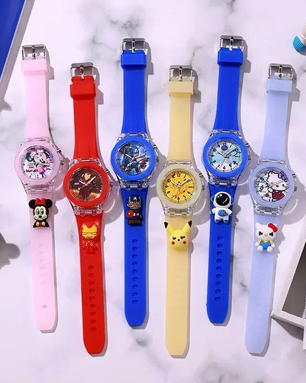 Disney Fashion Minnie Children's Watch Mickey Mouse Children's Flash Light Cartoon Figure Doll Boys Girls Birthday Gifts