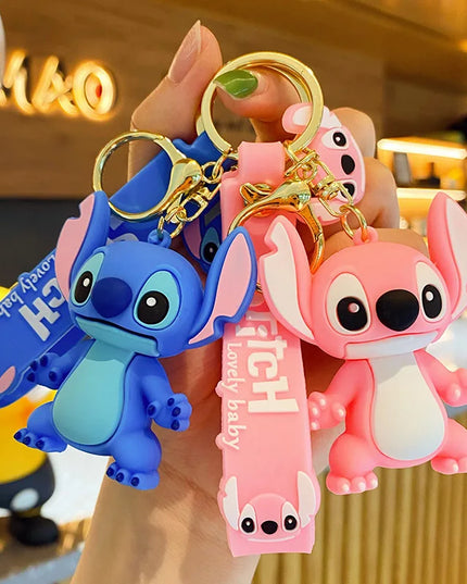 New Anime Disney Keychain Cartoon Mickey Mouse Minnie Lilo & Stitch Cute Doll Keyring Ornament Key Chain Pendant Kids Toys Gifts