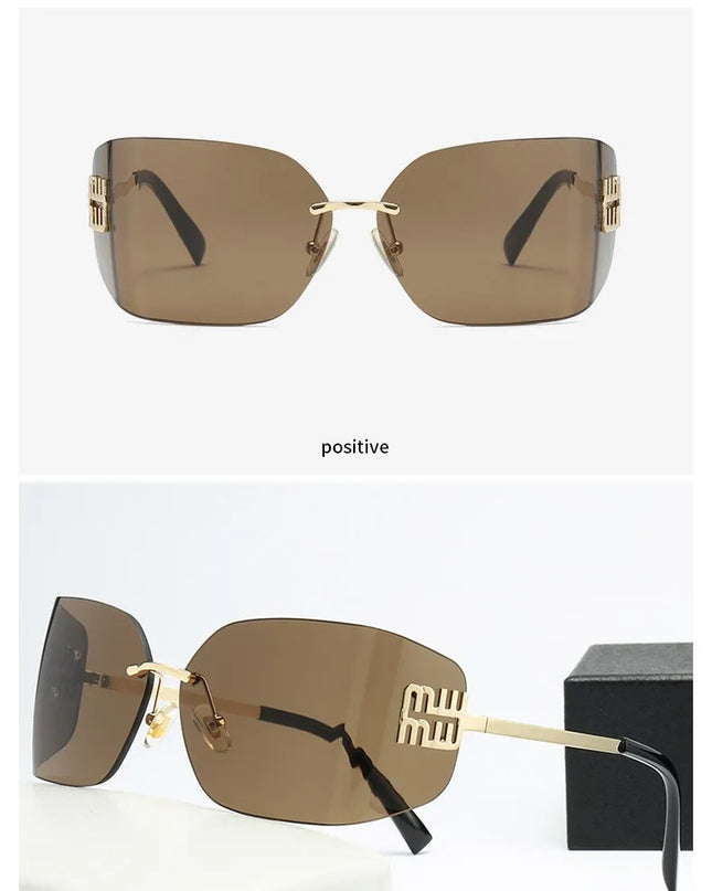 Curved One-Piece Sunglasses, Frameless Square Cut-Edge Design, UV400 Protection, Women's High-End Street Style