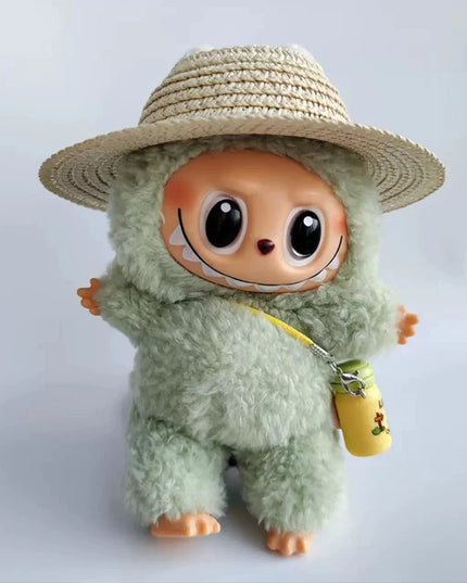 Labubu open top straw hat, party clothing accessories, rustic style Labubu baby clothes decoration accessories (hat only)