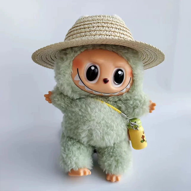 Labubu open top straw hat, party clothing accessories, rustic style Labubu baby clothes decoration accessories (hat only)