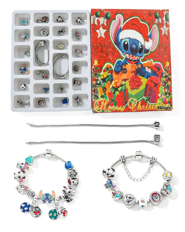 Christmas Disney Stitch Charm DIY Bracelet Fashion Cute Advent Surprise Blind Box for Friend Festival Jewelry Unique Gift