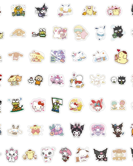 100Pcs Sanrio Kawaii Cartoon Hello Kitty Cinnamoroll Stickers My Melody Kuromi Suitcase Laptop DIY Cute Sticker Decal
