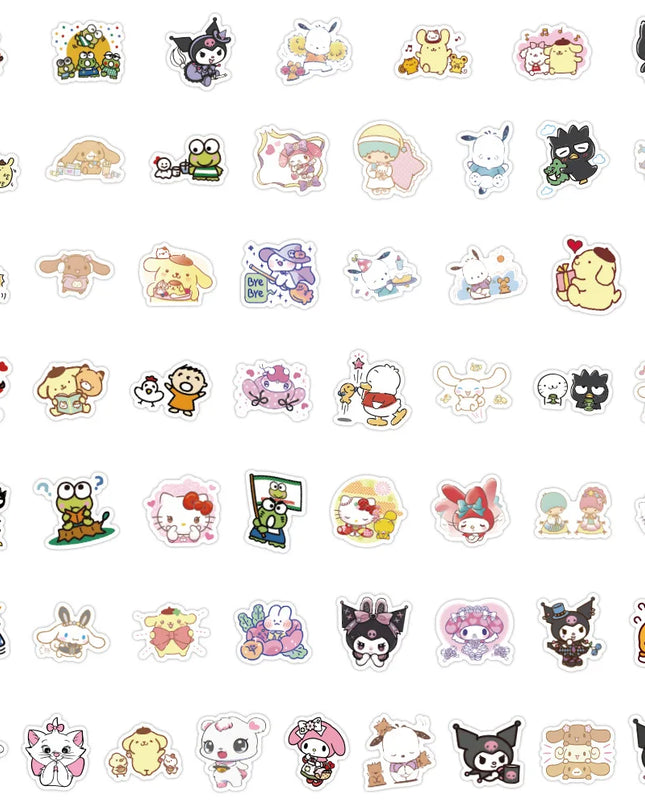 100Pcs Sanrio Kawaii Cartoon Hello Kitty Cinnamoroll Stickers My Melody Kuromi Suitcase Laptop DIY Cute Sticker Decal