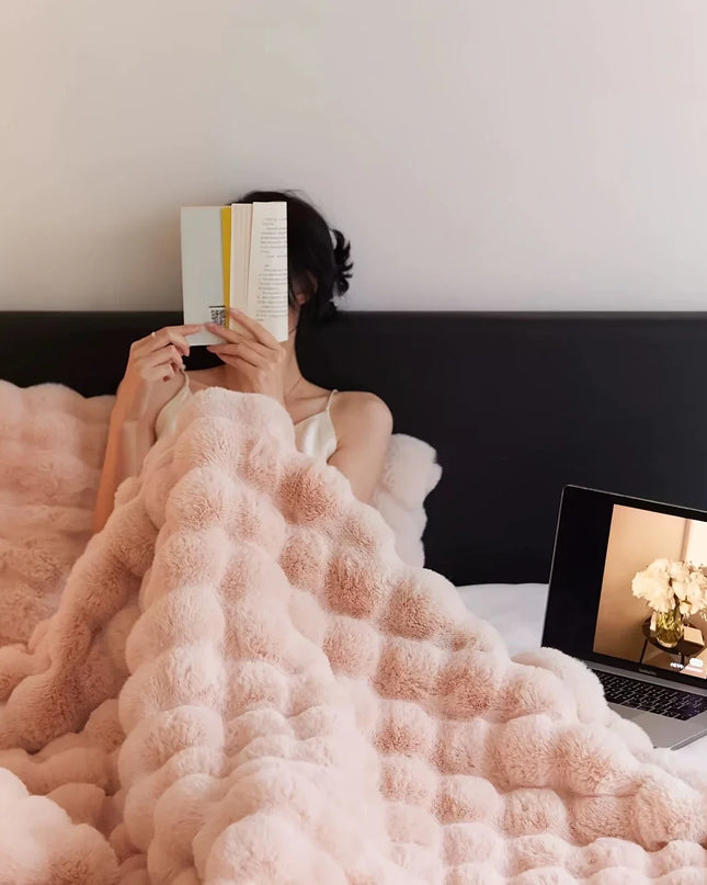 [Cozy|Faux Rabbit] Soft, Warm, 1pc Cozy Faux Rabbit Fleece Blanket | Throw for Bedroom, Guest Room, Living Room, Student Dormito
