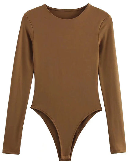 HXAO 2025 Bodysuit Women Body Sexy Women Black Brown Dark Brown Slimming Bodysuit Thong Long Sleeve Top Rave Basic Bodysuit 066