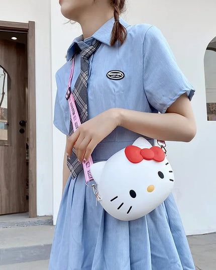 Hello Kitty Silicone Crossbody Bags Women Girls Kawaii 11cm/19cm Messenger Bag 3d Shoulder Small Purse Phone Bag Girlfriend Gift