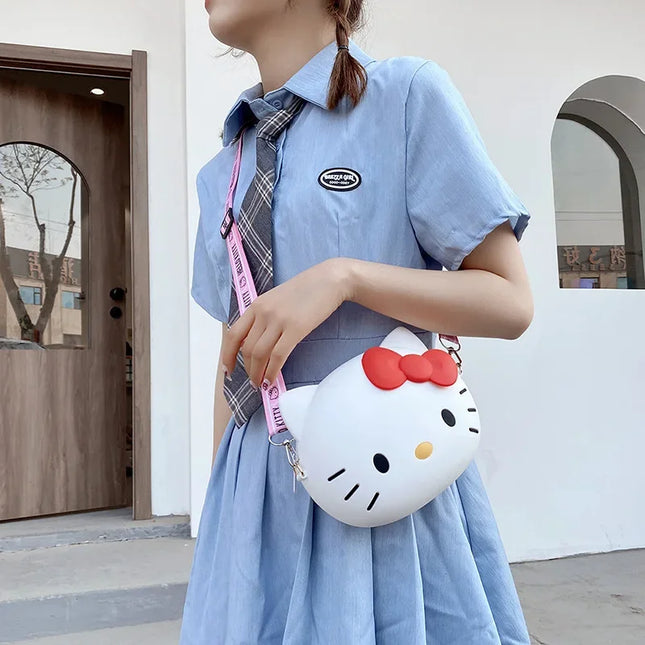 Hello Kitty Silicone Crossbody Bags Women Girls Kawaii 11cm/19cm Messenger Bag 3d Shoulder Small Purse Phone Bag Girlfriend Gift