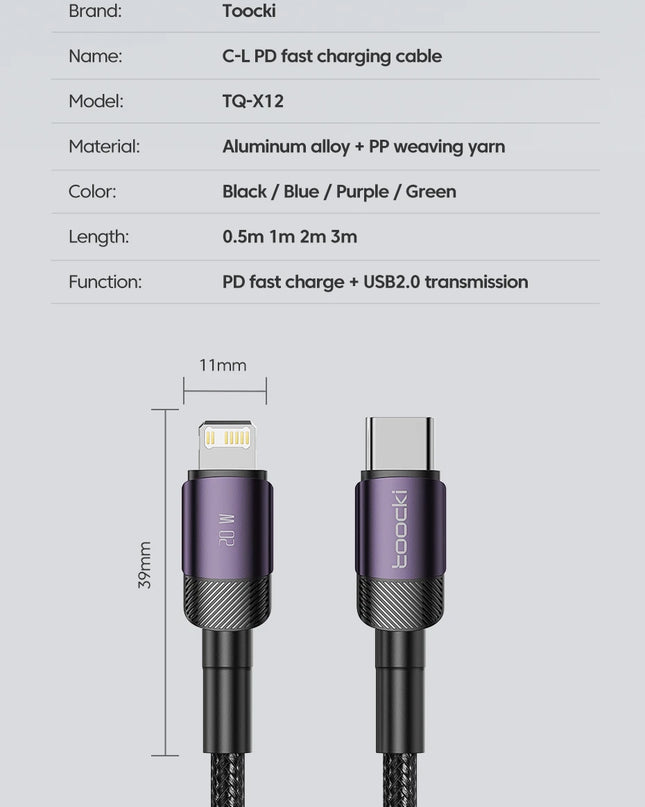 Toocki USB Type C Cable Fast Charging USB C Charger Cord For iPhone 15 14 13 12 11 Huawei P40 P30 Realme Oppo Oneplus Samsung