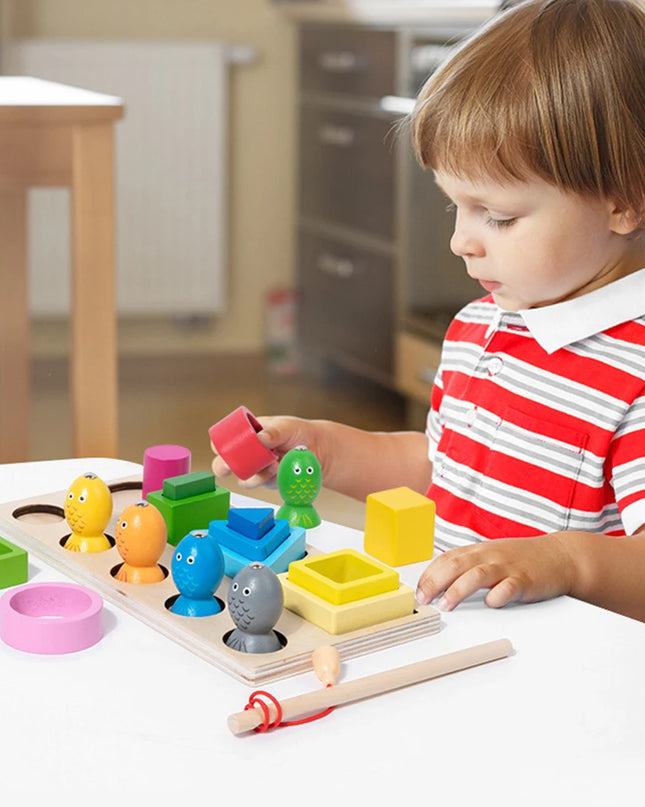 Montessori  Wooden Color Shape Cognitive Classification Matching Puzzle Children's Magnetic Fishing Learning Educational Toys