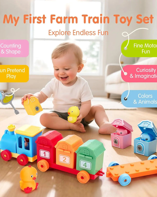 Toddler Learning Toys Montessori Train Set with Farm Animals Counting Sorting Toys Fine Motor Finger Puppets Games For Gifts